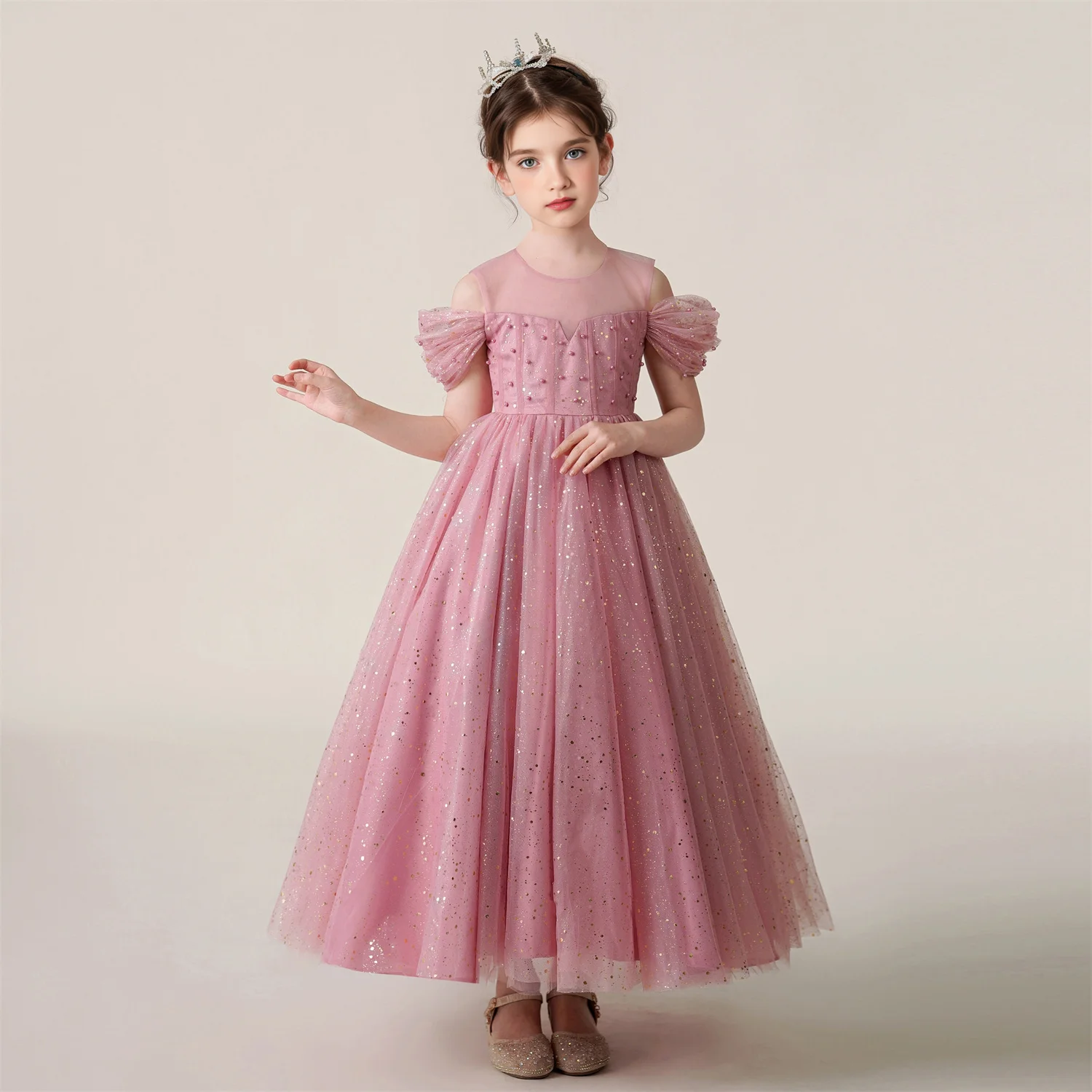 3-12 Year Children Maroon Lace Long Gown Wedding Dress Girls Princess Dress For Kids Birthday Party Evening Performance Costume