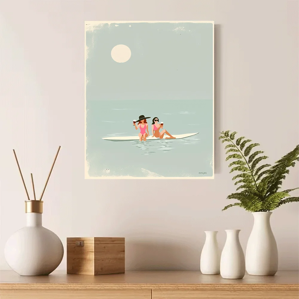 1PC-Canvas poster Unframed  Summer Vibes Beach Girls Paddle Boarding Ocean Sunset Art Print  summer