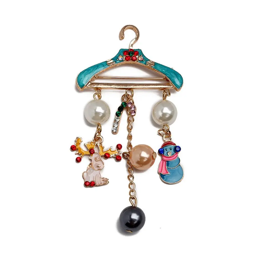 Birthday Gift Pearl Clothing Accessories Crutch Enamel Snowman Elk Deer Crystal Hanger Brooch Pin Rhinestones Drying Racks