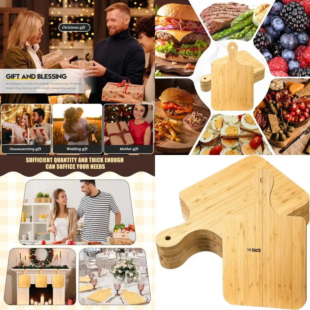 

6-Pack Bamboo Cutting Boards - 16x10 Inches, Thick & Durable for Chopping, Serving, Engraving, Perfect for Mother's Day, Wedding
