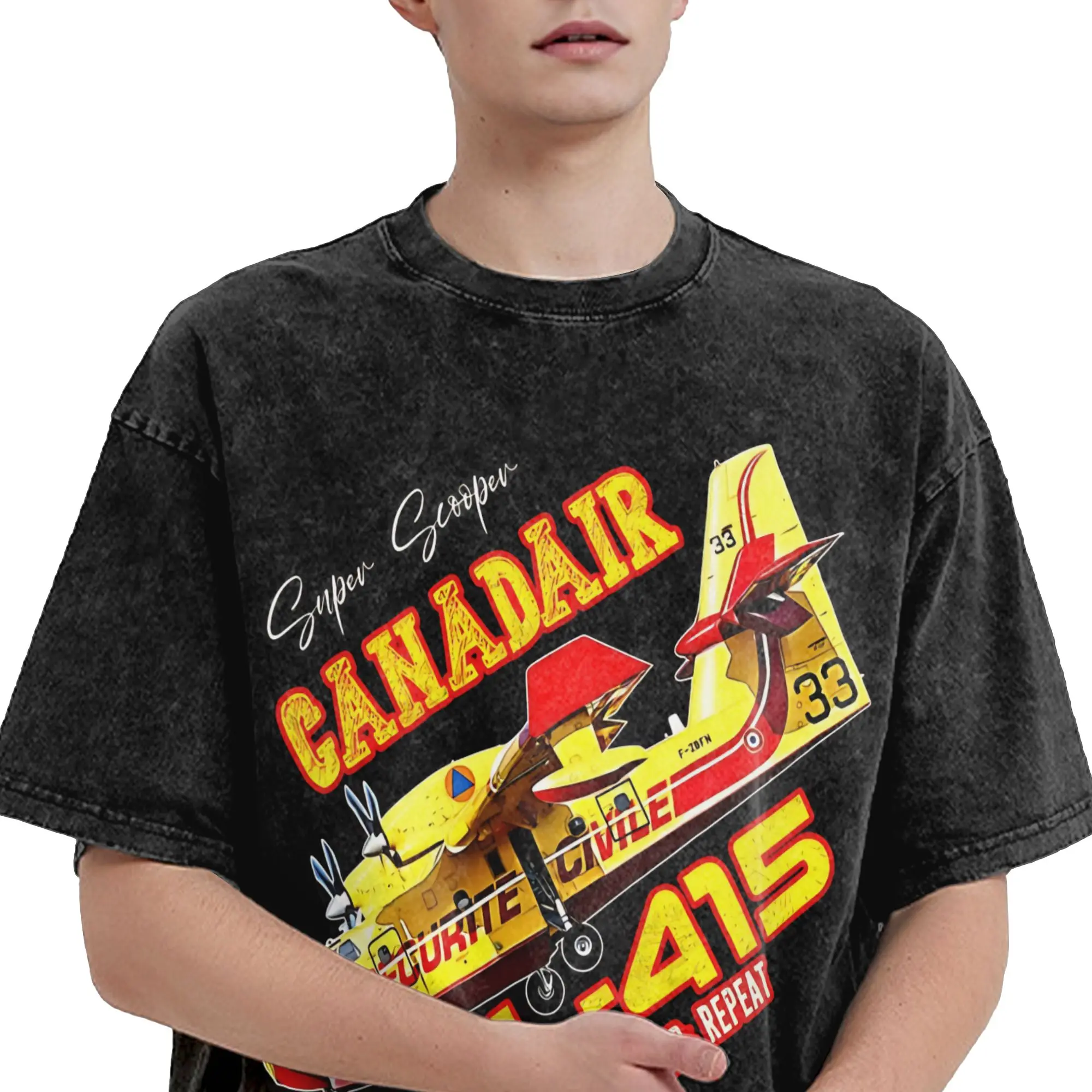 Graphic Printed Canadair cl-415 Super Scooper firebomber Aircraft  Washed T Shirt Merch Harajuku T-Shirt  Men Women Tees