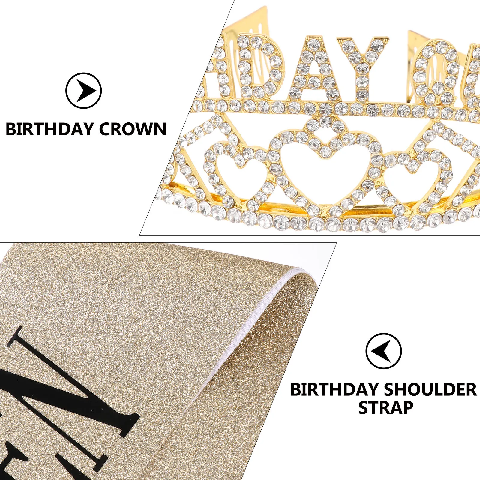 

2Pcs Birthday Party Sash Crown Hair Hoop Rhinestone Headband Set Fun Comfortable Party Etiquette Decorative Sash for Celebration