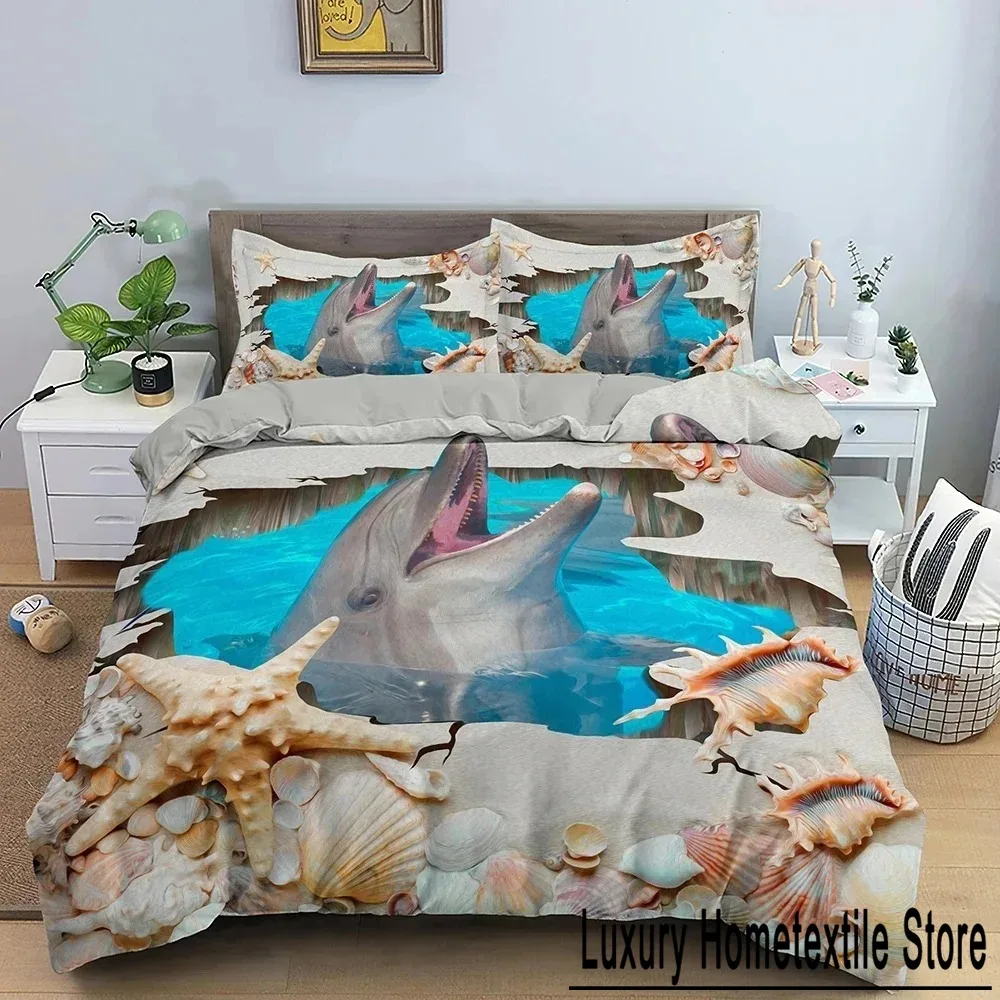 イルカ寝具セットアニマル柄布団カバー掛け布団カバーツインキングサイズキルトカバー枕カバーホームテキスタイル