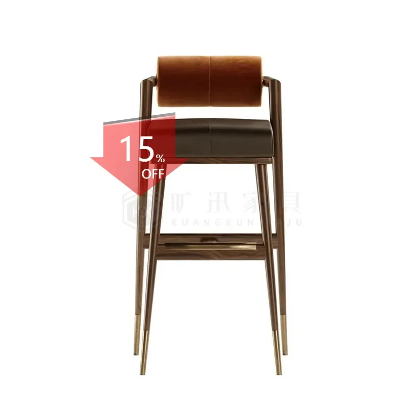 D29 Nordic Simple Solid Wood Bar Chair High Stool Light Luxury Metal Stainless Steel Bar Chair Front Desk High Chair
