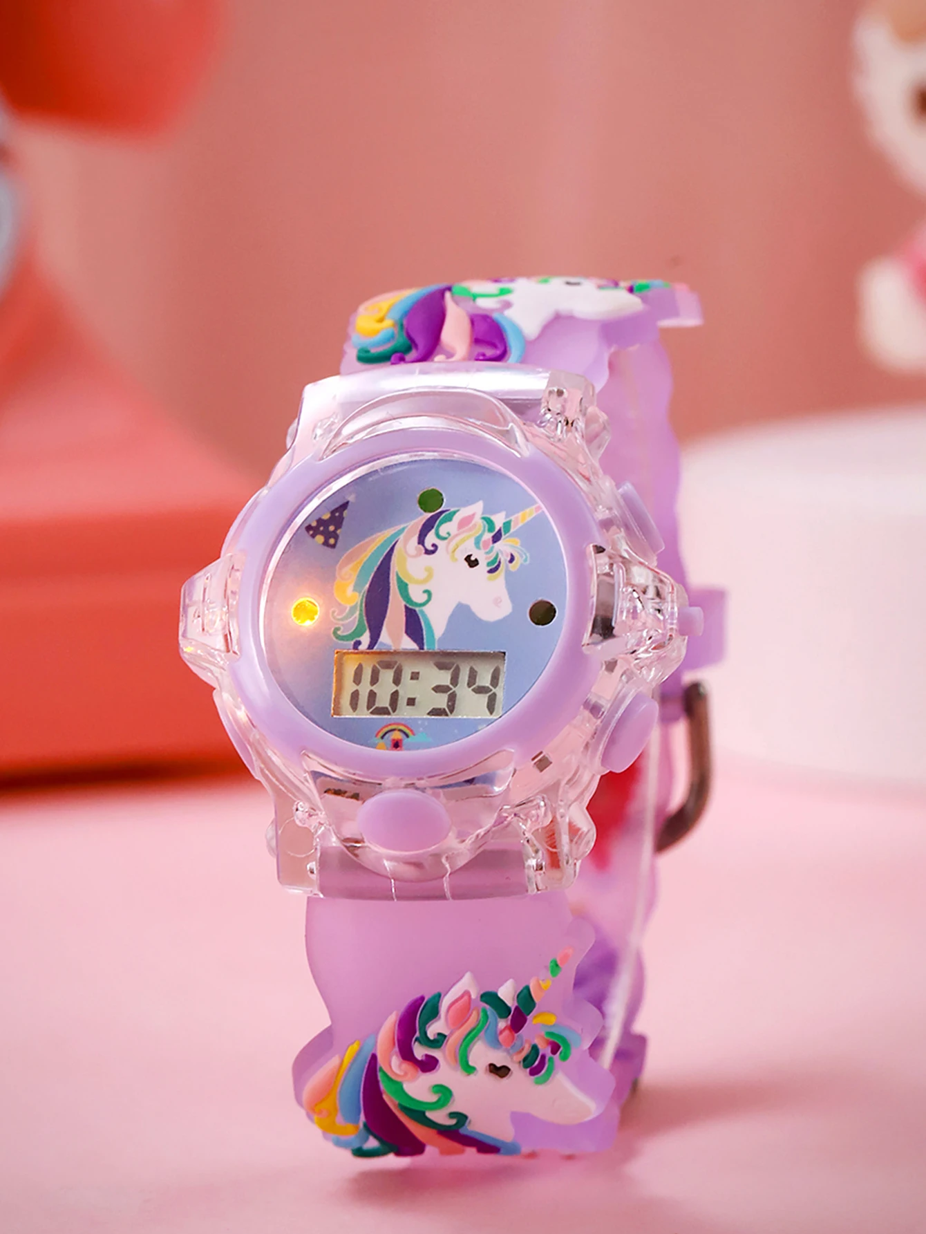 Cartoon Fashion Unicorn Celebration Pattern LED Watch for Children, Suitable for Daily Wear and Festival Gifting