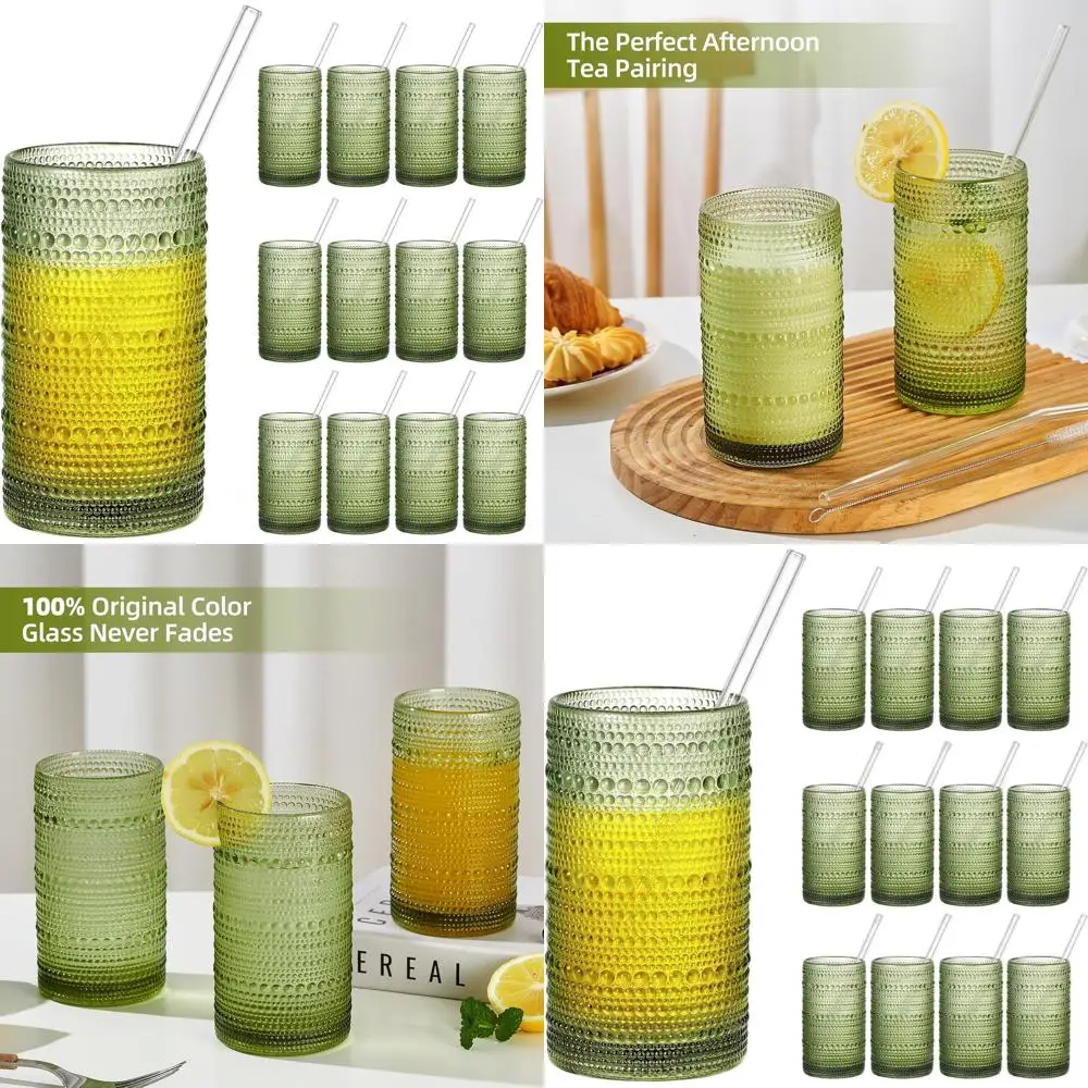 

Набор из 12 стаканов Hobnail в винтажном стиле, 16 унций, зеленые тисненые очки Highball для коктейлей, пива и многого другого