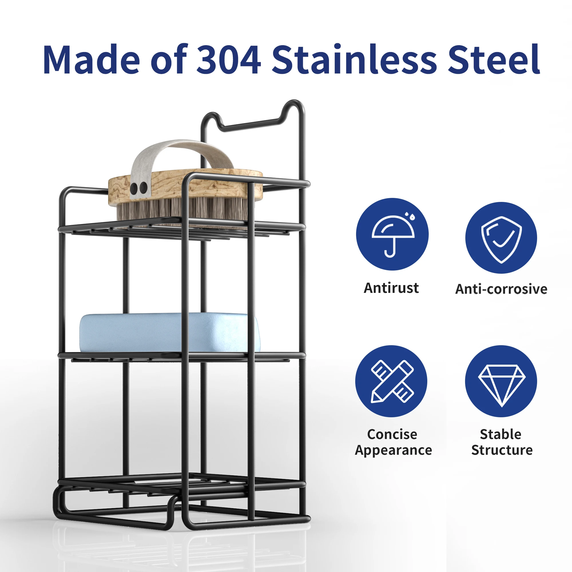 Portable Shower Caddy Bar with Strong Suction Cup Rust-Proof Stainless Steel Soap Holder & Drain for Bathroom Wall & Corner 3