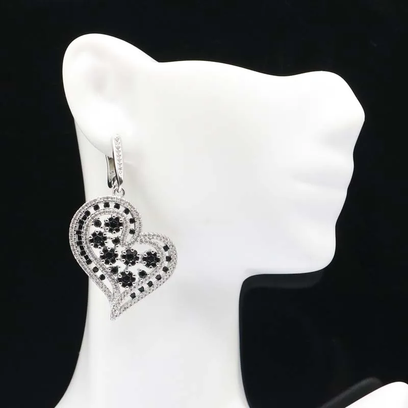 47x30mm Beautiful 14.2g Big Heart Shape Black Onyx CZ Orange Spessartine Garnet Pink Kunzite Silver Dangle Earrings 4