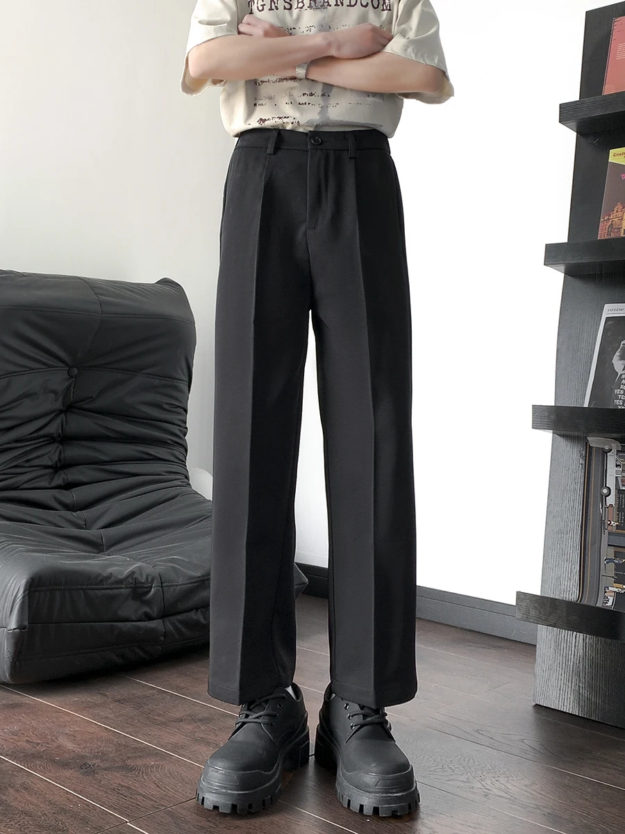 

Модные свободные мужские брюки-кюлоты с эластичным поясом, прямые, длиной до щиколотки, в корейском стиле, летние, повседневные, однотонные