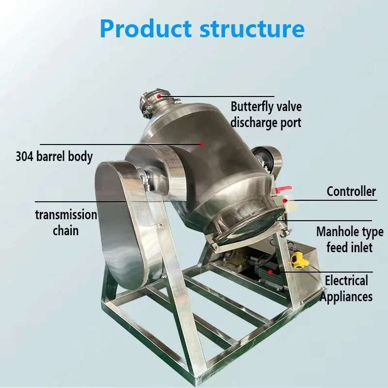 100L 200L 300L Stainless Steel Dry Powder Mixer Machine Drum Powder Mixer Spice Mixing Machine Chemical Mixer view 4