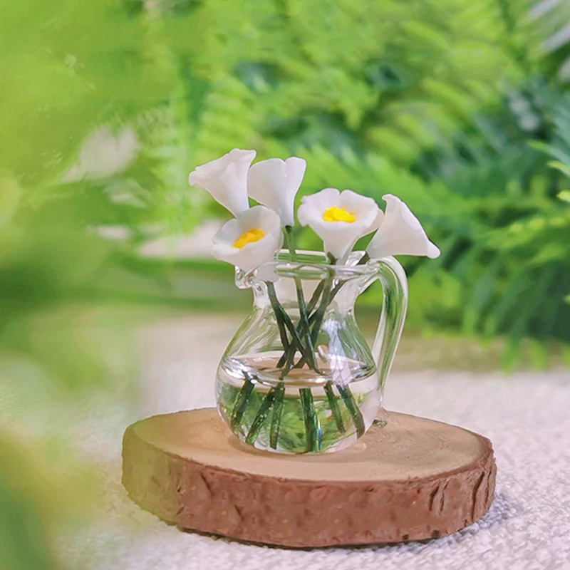 1:12 Dollhouse Miniature Vase Morning Glory Glass Jug Doll Model Decor Toy Flower Arrangement Vehicle Mounted Ornaments