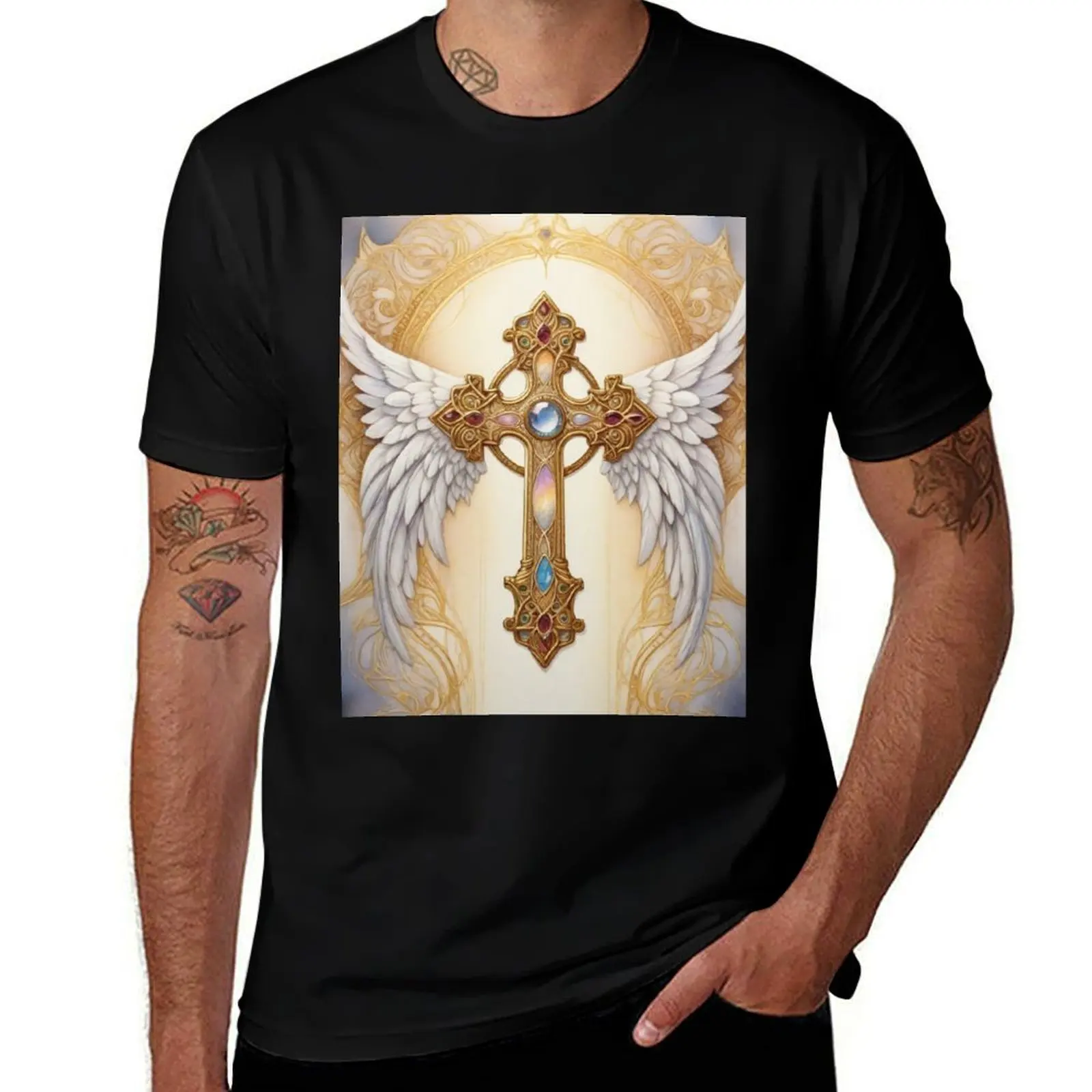 Sophisticated Cross Painting: Christian Wall Art, Home Decor Cross T-Shirt Quick Dry Fishing T-Shirt