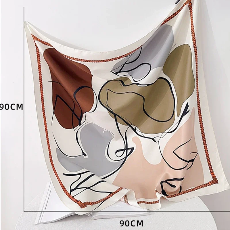 

90cm Twill Square Scarf Women Print Shawl Wraps Female Neckerchief Hair Hand Bandana Head Scarves Hijab Echarpe Beach Sunscreen