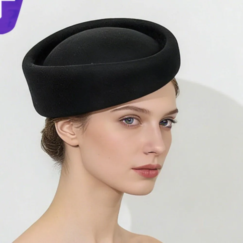 Women 100% Pure Wool Pillbox Cap Vintage Minimalist Style Molded Felt Solid Tone Wedding Photography Headwear Fashion Outdoor