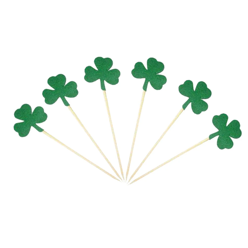 

7 Pcs Clover Card Cupcake Picks Decoration Sticks Toppers St. Patrick's Day Has Inserted Hat