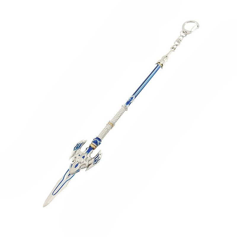 22cm/8.66in crossfire zhao yun dragão guts brilhante prata lança metal chaveiros pingente jogo periféricos arma modelos menino brinquedos