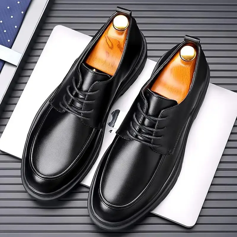 

British Style Men's Shoes Small Leather Shoes Men's Business Formal Wear Casual Soft Bottom Black Driving Slip-on Shoes