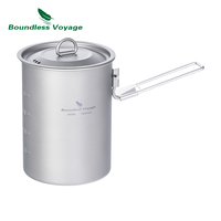 Boundless Voyage Titanium Pot with Lid Folding Handle Portable Camping Hiking Picnic Water Rice Food Bowl Cup Bottle 900ml