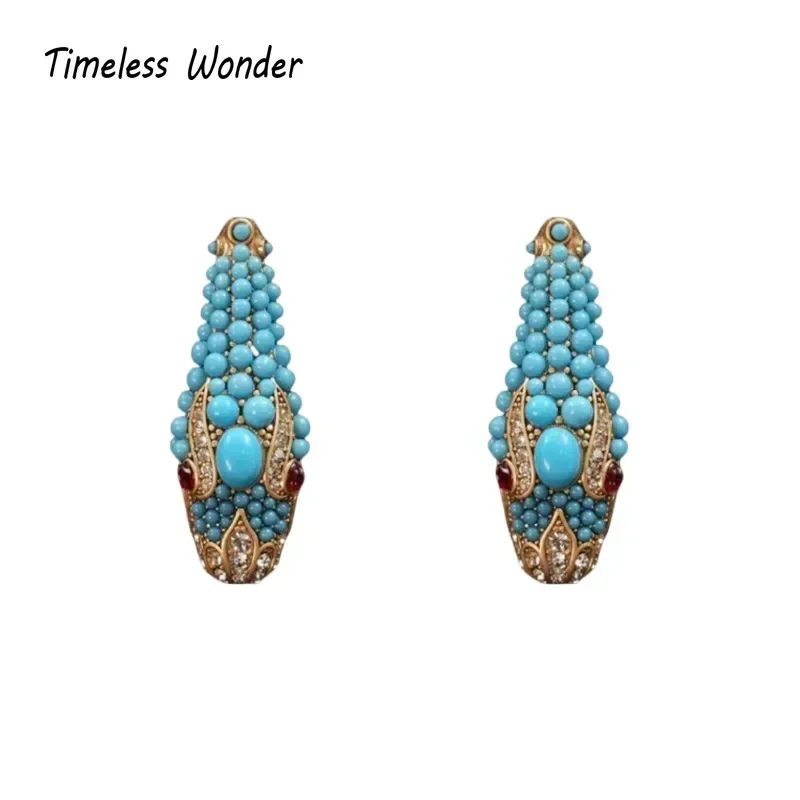 

Timeless Wonder Fancy Zircon Geo Stone Snake Head Stud Earrings for Women Designer Jewelry Runway Goth Luxury Rare Gift 5155