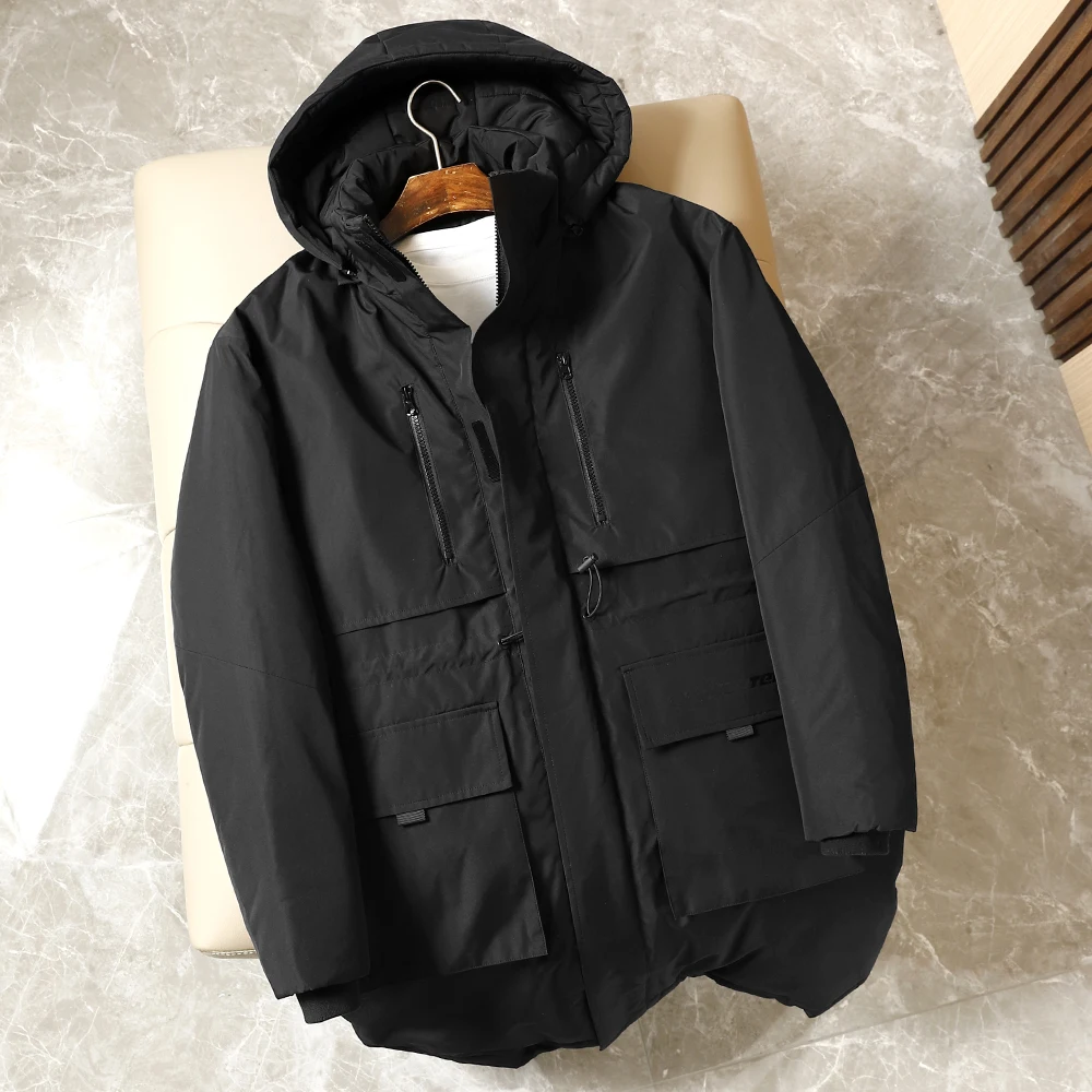 

Thiened Winter Coat Men's Cotton Workwear Jaet with Large kets Warmth And Cold Resistance Mid-Length Hooded Coat