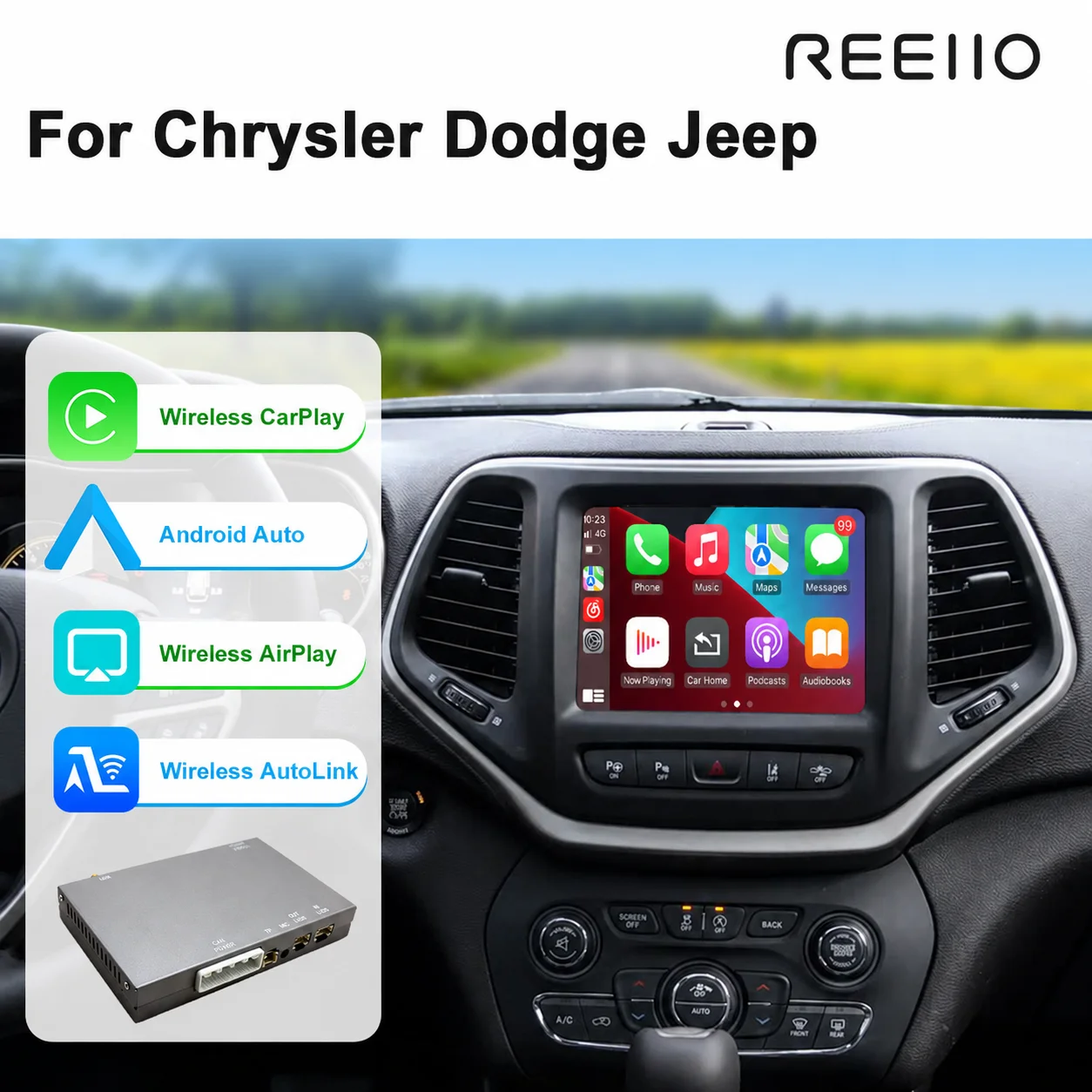 Pour Dodge Challenger Chrysler 300C Jeep 2014-2019 sans fil CarPlay Android Auto OEM Interface de voiture mise à niveau décodeur boîte MuItimedia