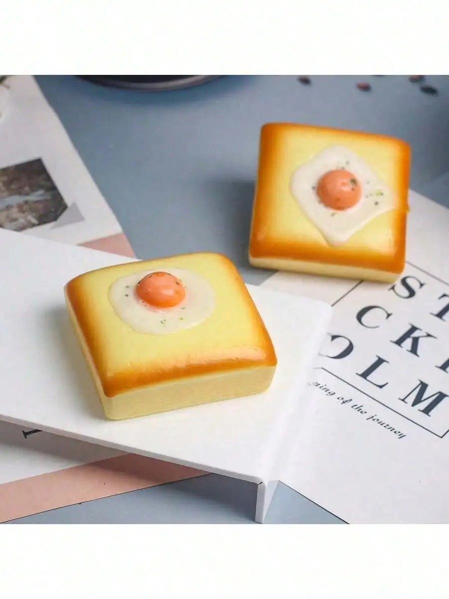 

1pc Soft Slow Rebound Bread Food Prop Toast Egg Cake Soft Spongy Bread Fried Egg PU Material Model