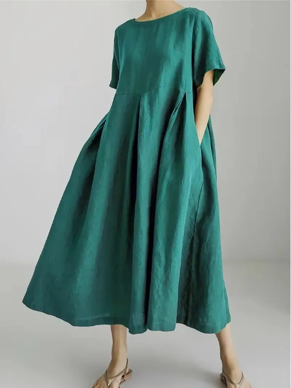 New 2026 Women's ort Sve Cotton Lin Loose High Waist Dr Summer Korean Sle Large Size Cover Belly Long Skirt