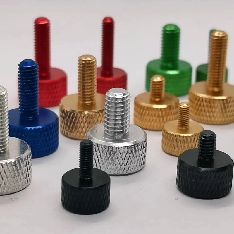 알루미늄 합금 널링 플랫 헤드 핸드 조임 커튼 벽 유리 엄지 나사, 양극 산화 볼트 길이 = 6mm, 8mm, 10mm, 12mm, 16mm, M3 M4