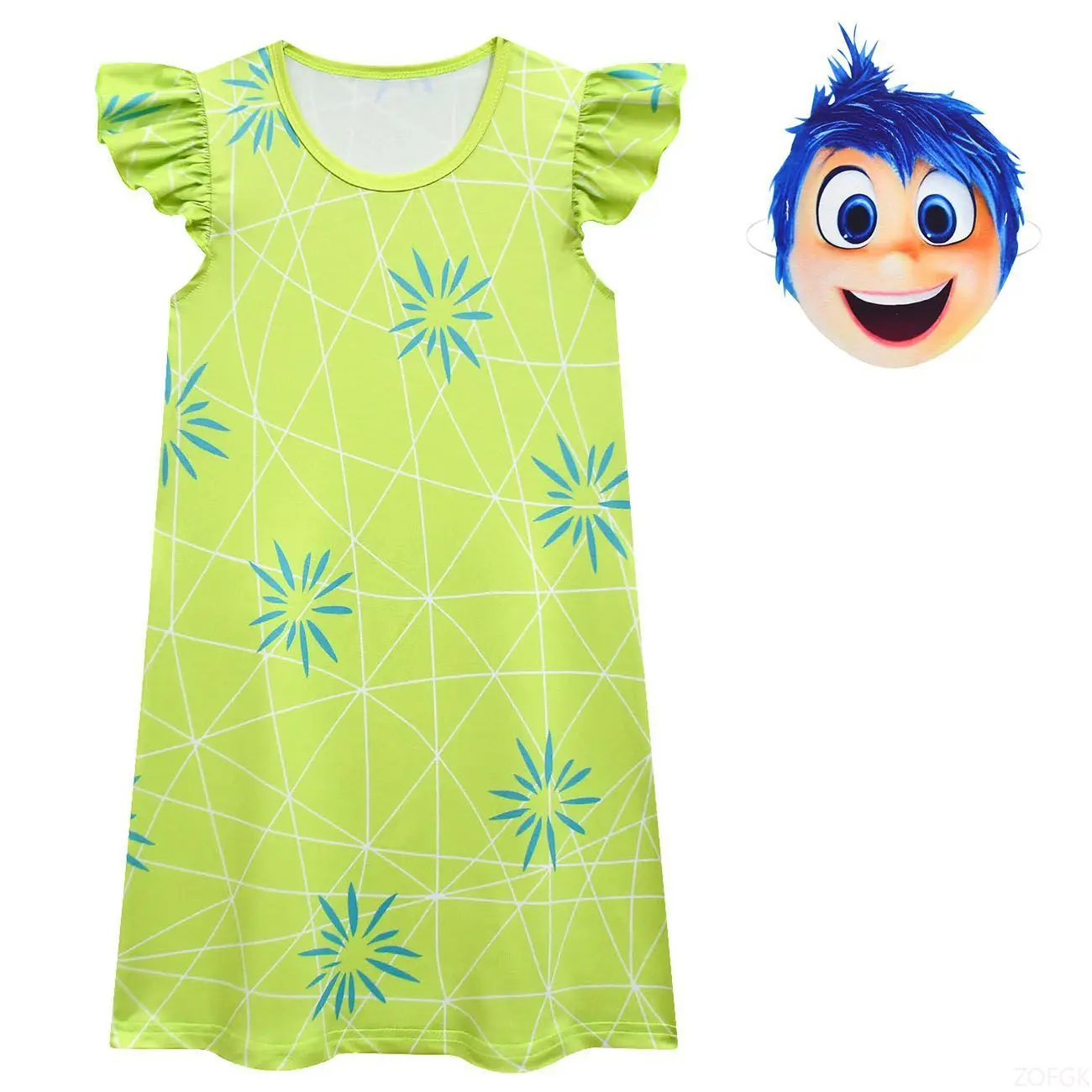 

Inside Out Baby Girls Joy Disgust Cosplay Princess Dress Kids Birthday Christmas Party Costume Summer Feifei Sleeve Sundress