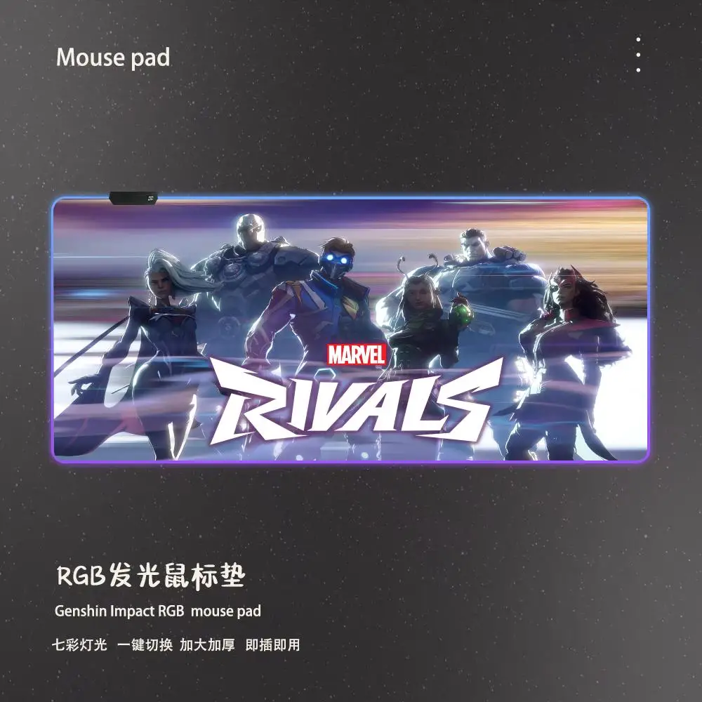 Marvel Rivals Game HD Mouse Pad Game Player RGB Pc Gamer Boys like PS5 Keyboard LED Glowing mause pad Mats Rubber