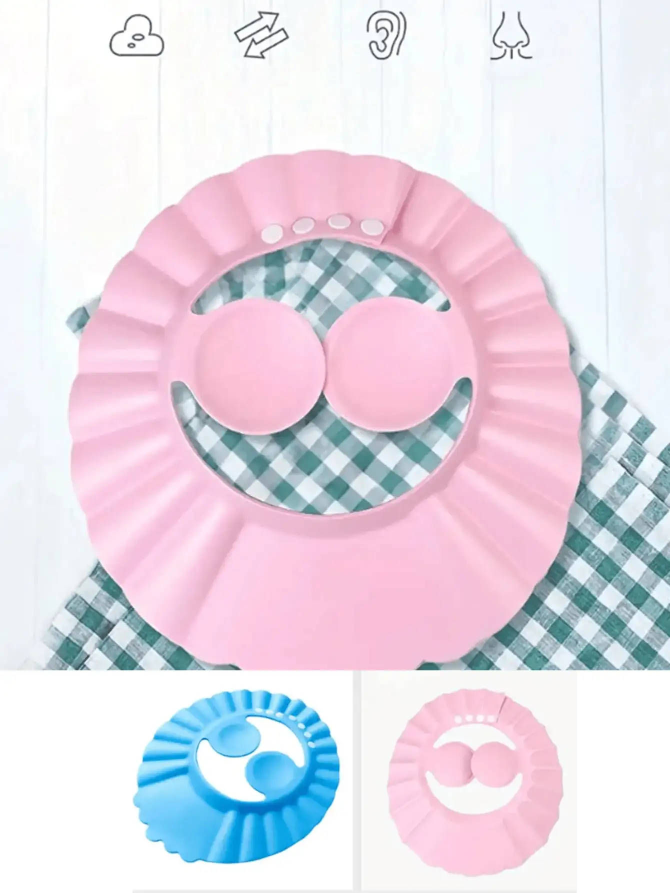 Due cuffie per shampoo per bambini, un rosa, un blu, per aiutare il bagnetto del bambino, un buon ausilio per il bagno, due acquistano insieme, utilizzare uno, l'altro di ricambio