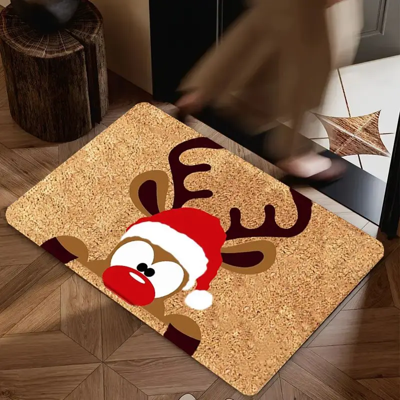 VIKAMA Christmas Reindeer Welcome Mat Non Slip Soft Entry Doormat Kitchen Bathroom Rug Xmas Home Holiday Decor