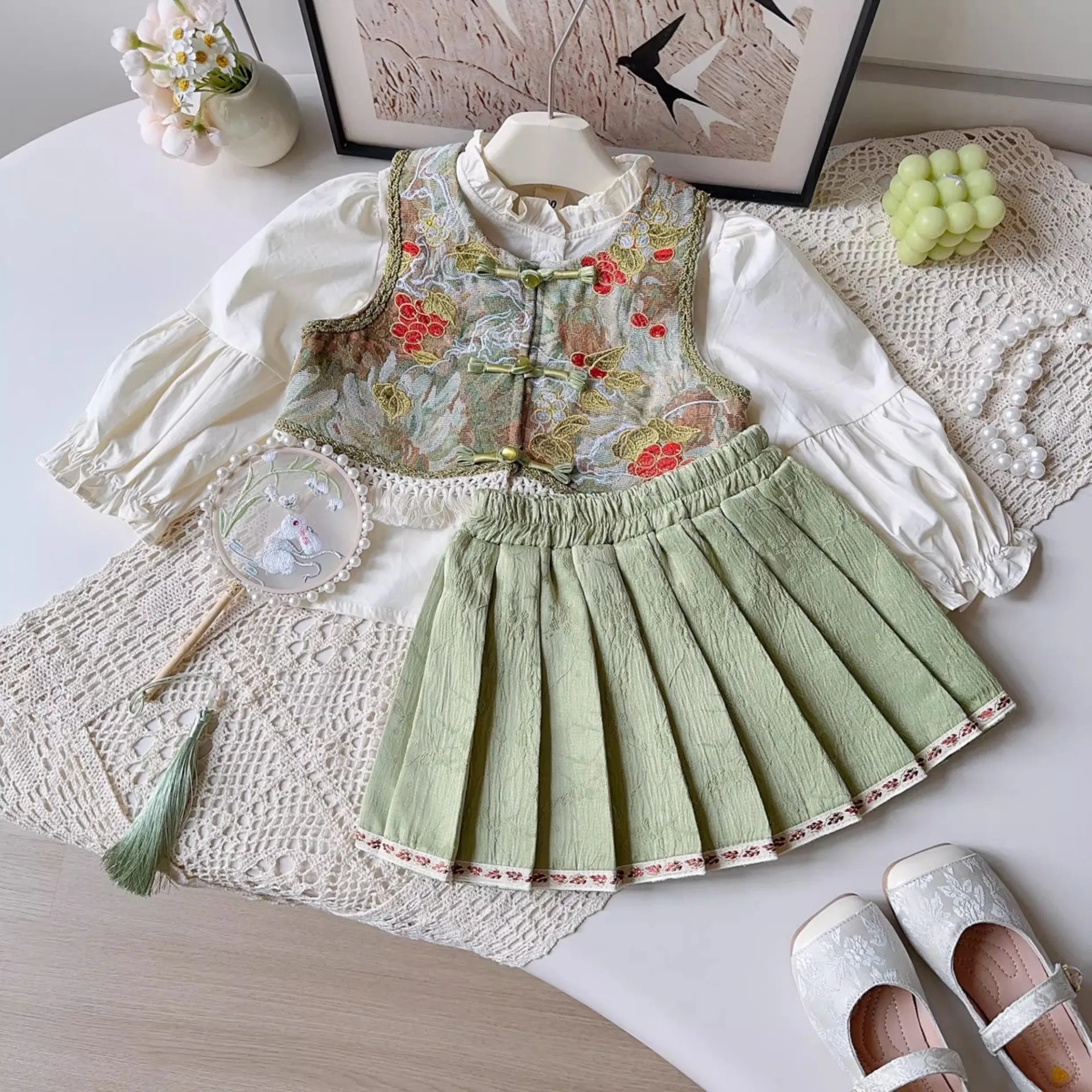 

Girls Dress Clothing Sets Spring Autumn 2025 Children Fashion Vest Shirts Skirts 3pcs Princess Suit For Baby Party Outfits Kids