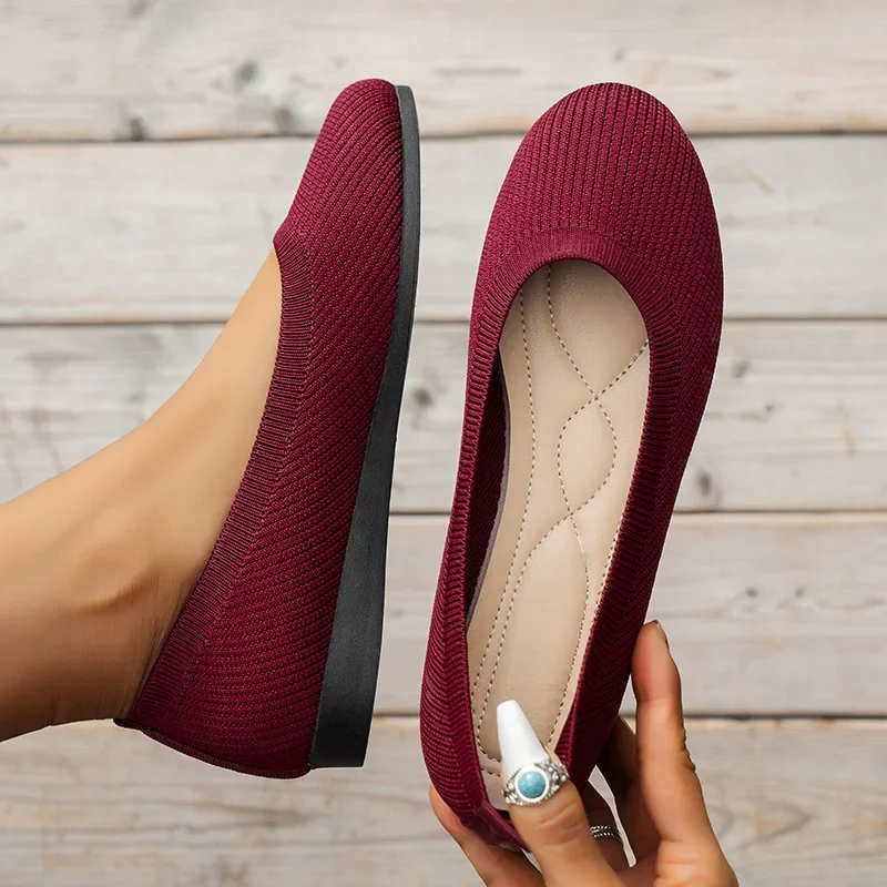 Frühlings-Damenschuhe, neue gestrickte Socken-Sneaker, atmungsaktive Slip-On-Loafer mit runder Zehenpartie, Größe 36-43, leichte Schuhe in Übergröße – Detail 35