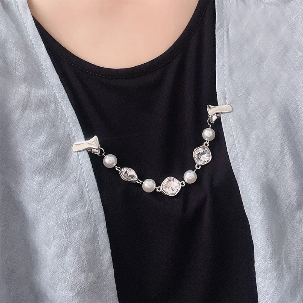 Vintage camisola clipe cardigan pato clipe frisado pérola pino broche strass blusa colar pino moda feminina jóias