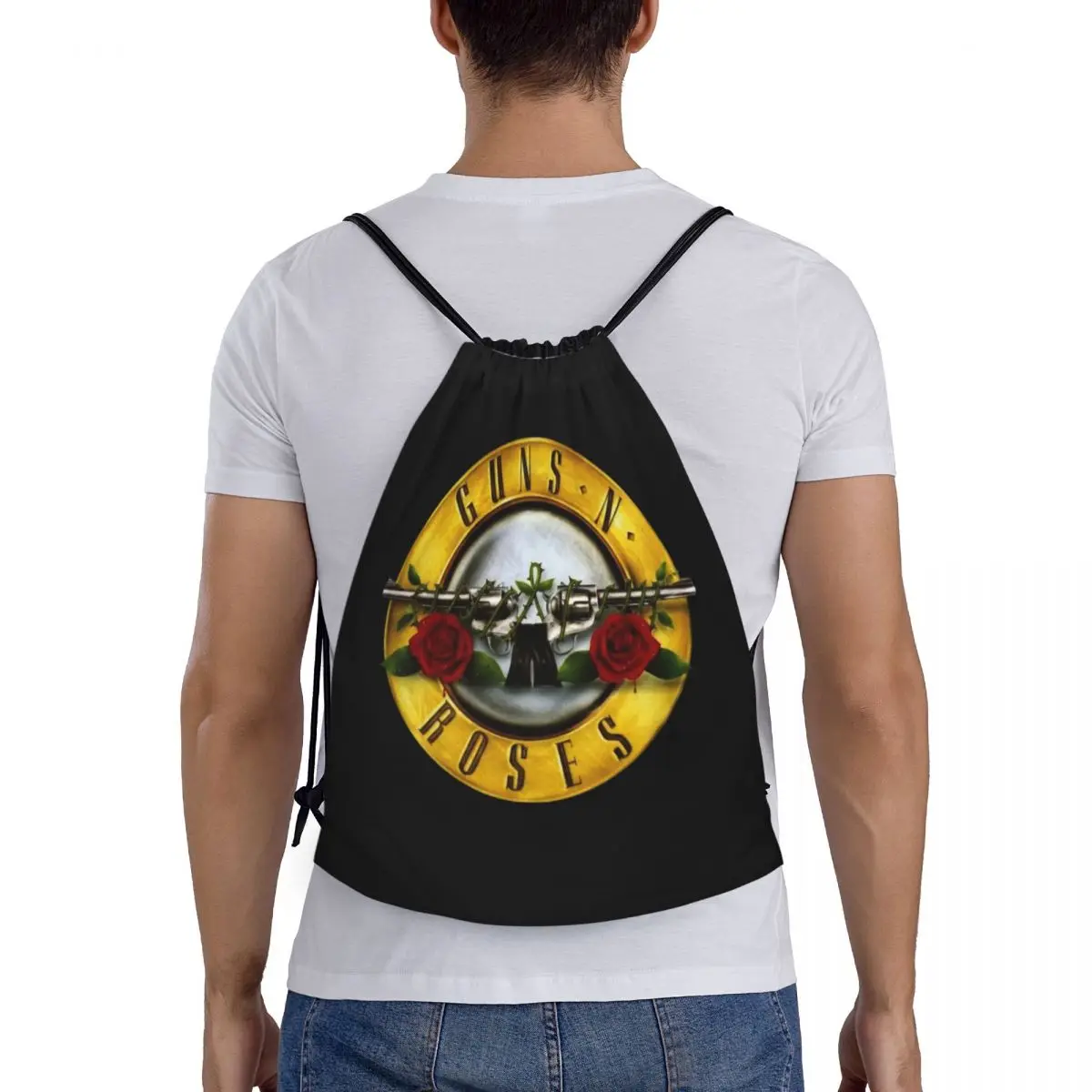 Guns N Roses Bullet Logo Drawstring Backpack Women Men Gym Sport Sackpack Portable Hard Rock Band Training Bag Sack