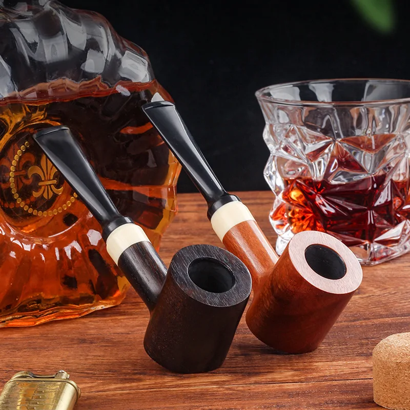 Wood 9mm Filter Flue Tobacco Pipe Retro Gentleman Bent Type Handle Handmade Smoking Pipe With Accessory Old Dad's Gift