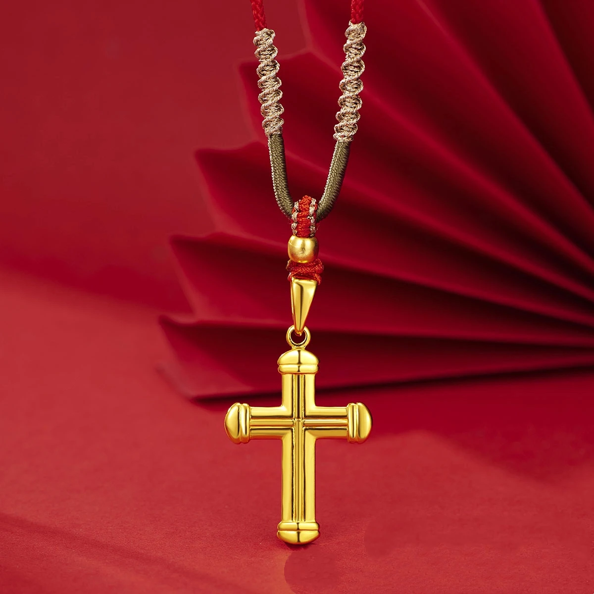 Luxurious 24K real gold religious rope wrap cross necklace men and women au9999 pure gold fashion pendant