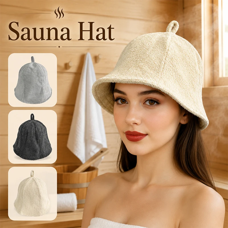 Unisex Sauna Hat Traditional Insulated Cap Heat Protection Sauna Steam Room Bathhouse Shower Hair Cap Cotton Towel Bath Hat