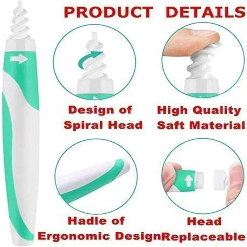 Ear Wax Removal Tool Soft Silicone Spiral Ear Cleaning  16 Replacement Heads Removal Ears Cleaner Plugs Spirals Care ear pick