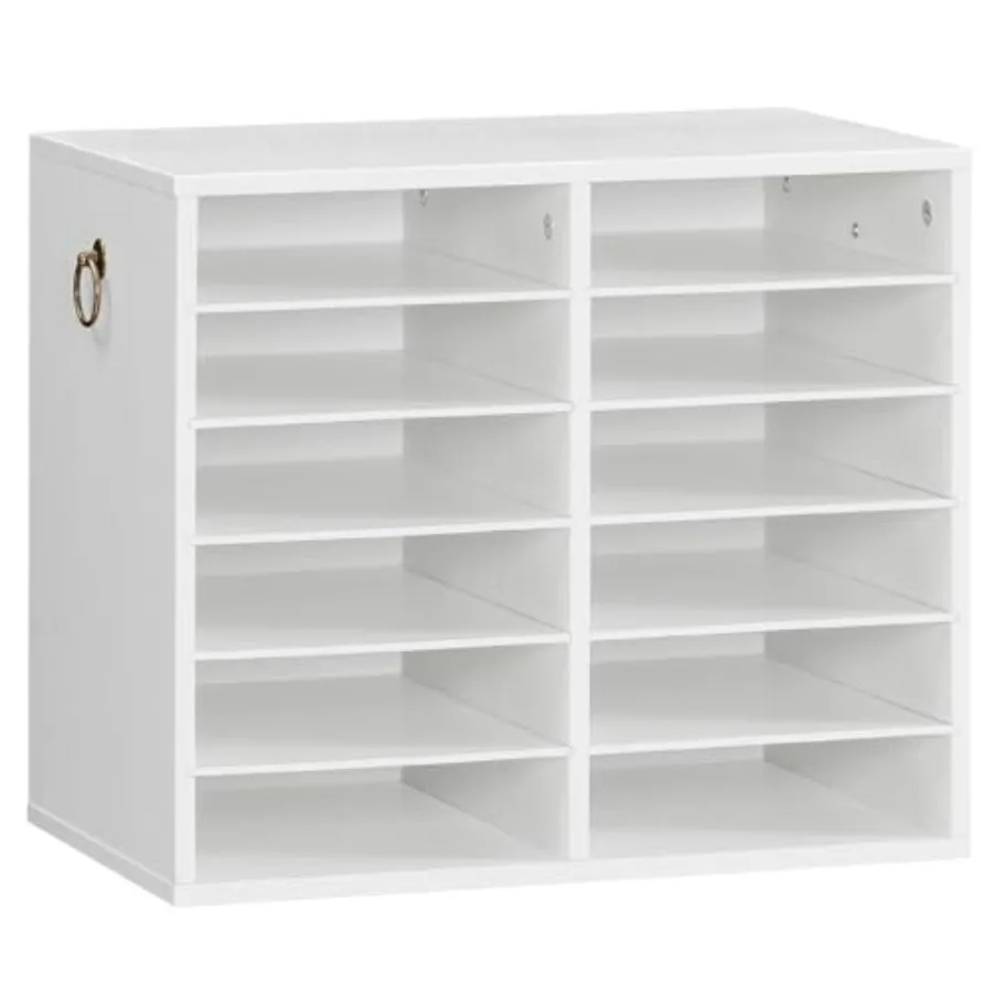 

Literature Organizers, 12 Compartments Office Mailbox with Adjustable Shelves, Wood Countertop Literature Sorter for Office, Ho