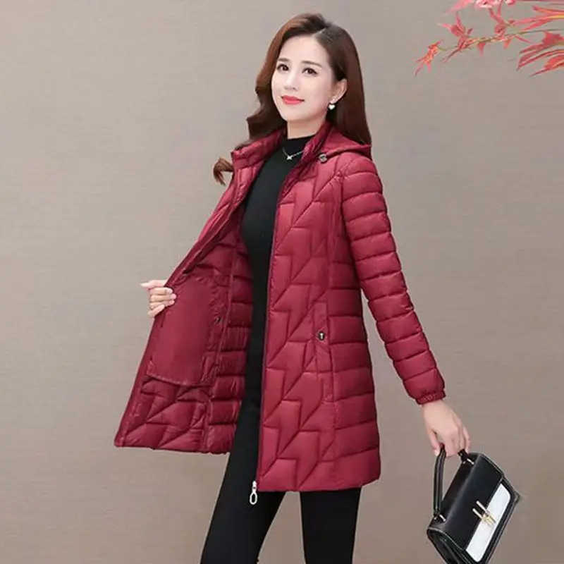 Winter Jacket for Women\'s Mid Length Slim Fit Versatile Coats Lightweight Middle Aged Parkas Casual Oversize Windproof Overcoat