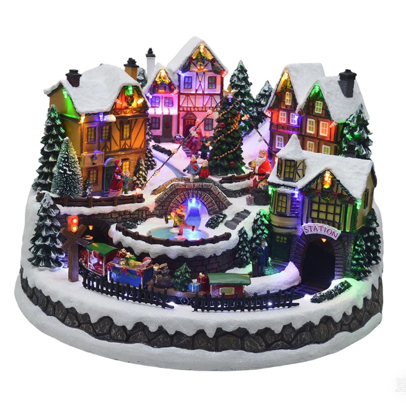 

New European style Christmas train atmosphere light large resin ornament LED music box birthday gift