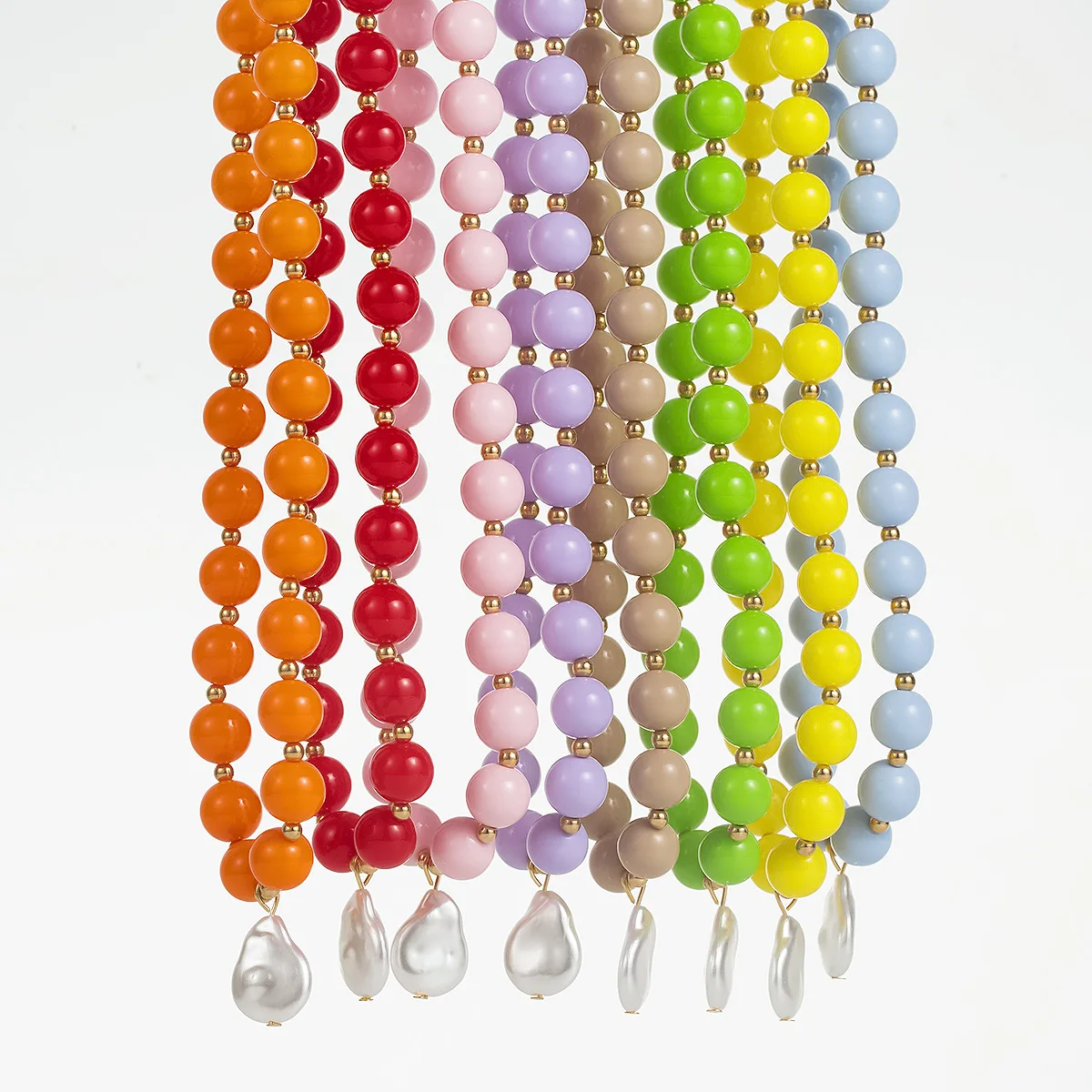 N13215 Fashion Spring and Summer Bohemian Round Acrylic Colored Beads Women's Beaded Necklace Necklace
