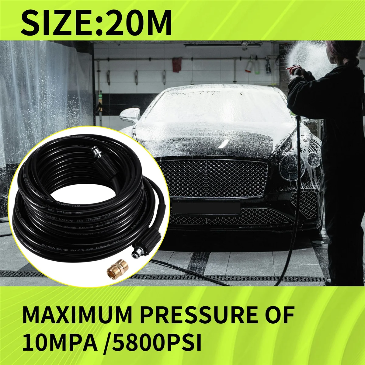 AA98 Pressure Washer Hose Quick Connector Hose and Extension Coupler for Swimming Pools Siding Washing Cars Floors 20m