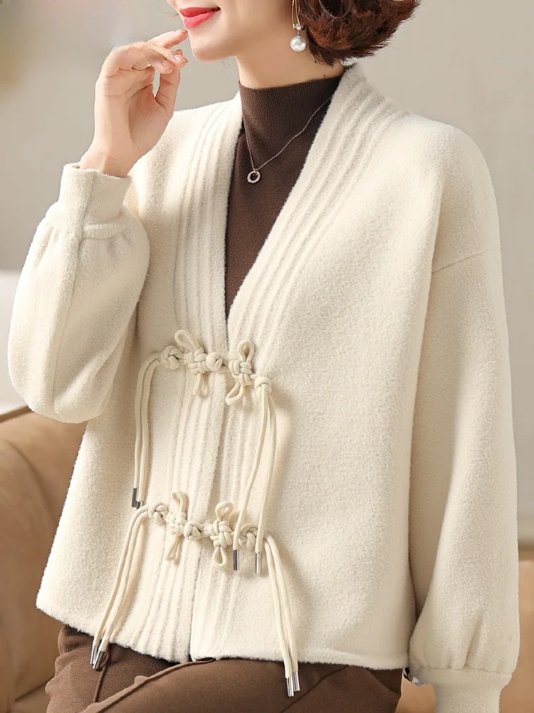 

Вязаный кардиган для женщин среднего возраста: осенняя модная верхняя одежда в корейском стиле, свободный крой, элегантный дизайн