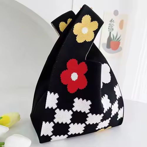 Women'S Knot Wrist Bag Handmade Knitted Bag Portable Mini Striped Tote Bucket Phone Bags Large Capacity Autumn Winter Handbags - Image 14
