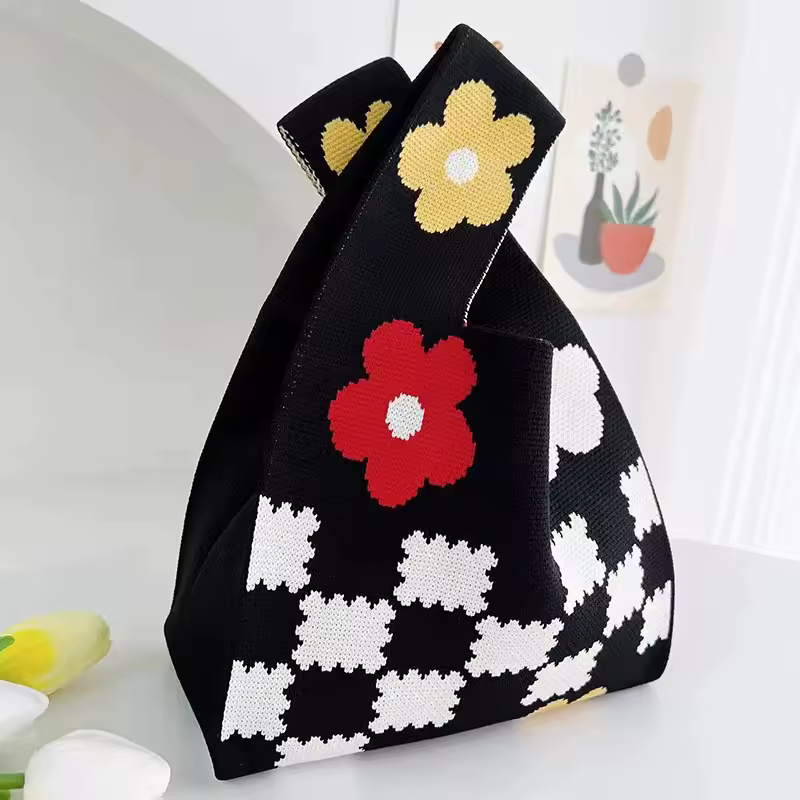 Women'S Knot Wrist Bag Handmade Knitted Bag Portable Mini Striped Tote Bucket Phone Bags Large Capacity Autumn Winter Handbags - Image 14