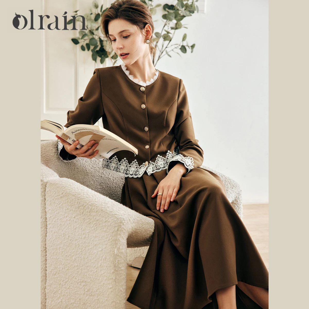

OLrain комплекты из 2 предметов, женские весенние лоскутные кружевные куртки на пуговицах в стиле ретро, элегантные длинные юбки со складками, женские комплекты с юбкой O22QE62866