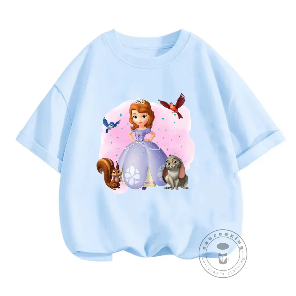 Hot Selling Summer Children's T-Shirt Miniso Disney Princess Sofia the First Trendy Girl Top Clothing Printed Cute Girls Party